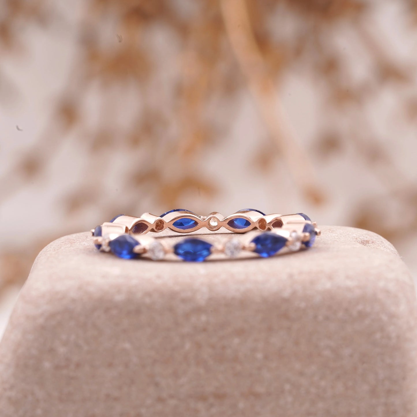 Marquise Cut Blue Sapphire Wedding Band Women - MinimalistJewels