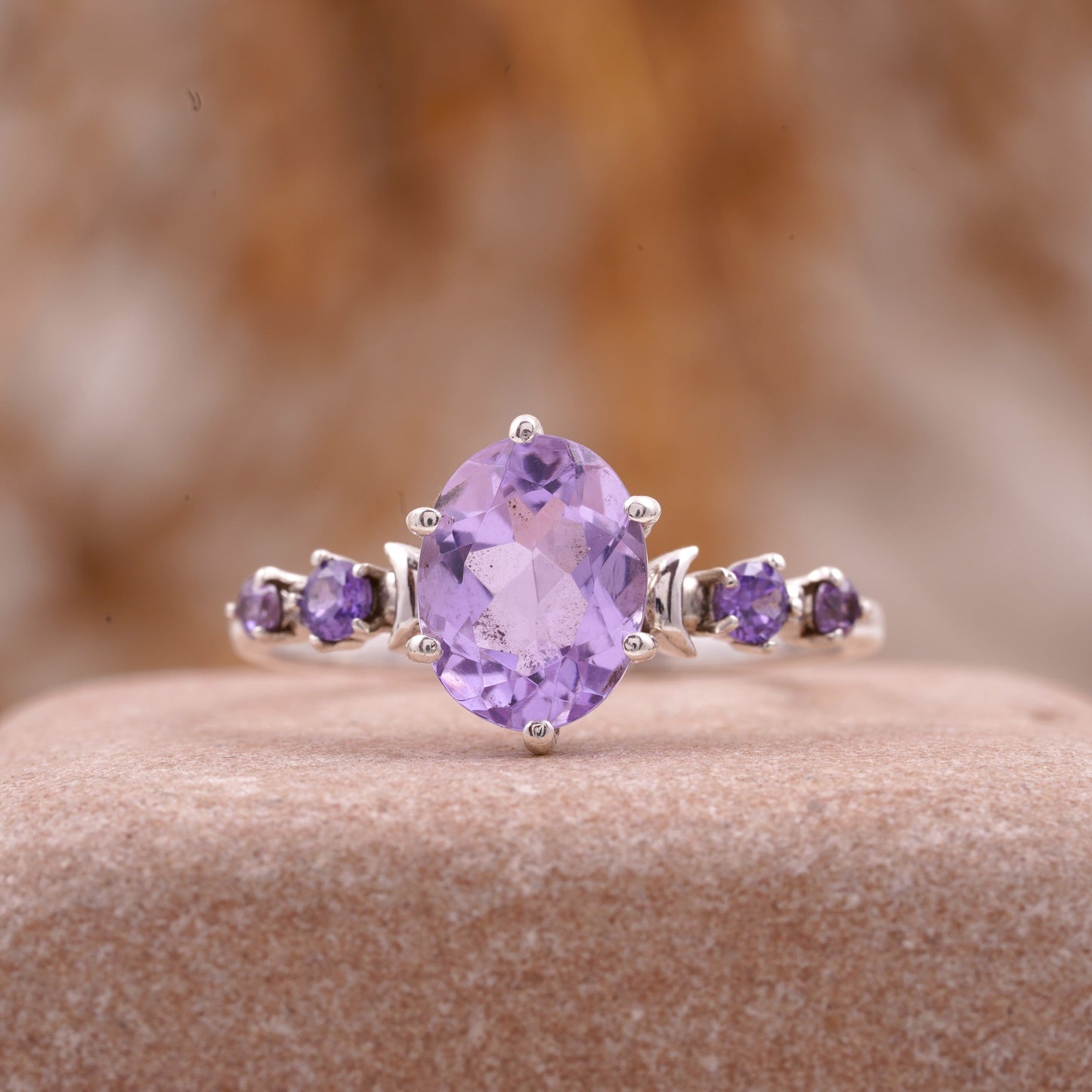 Lavender Amethyst Celestial Moon Design Engagement Ring Women