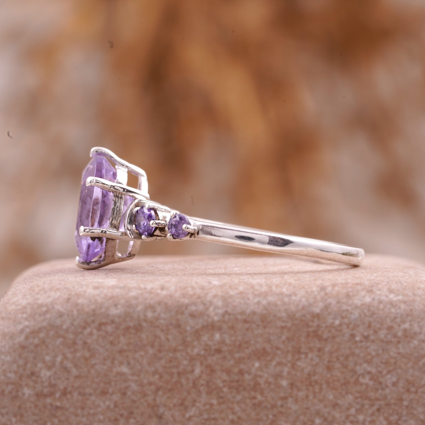 Lavender Amethyst Celestial Moon Design Engagement Ring Women