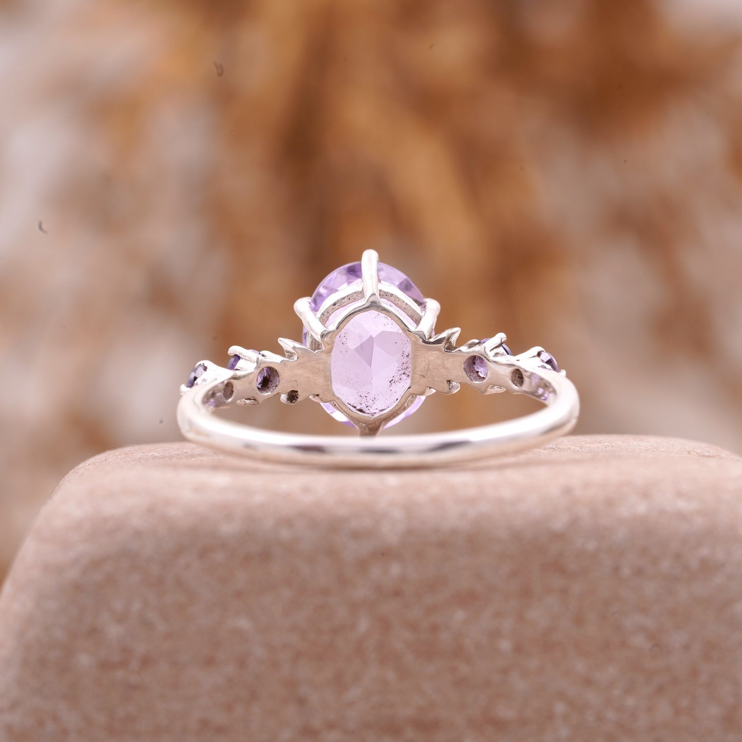Lavender Amethyst Celestial Moon Design Engagement Ring Women