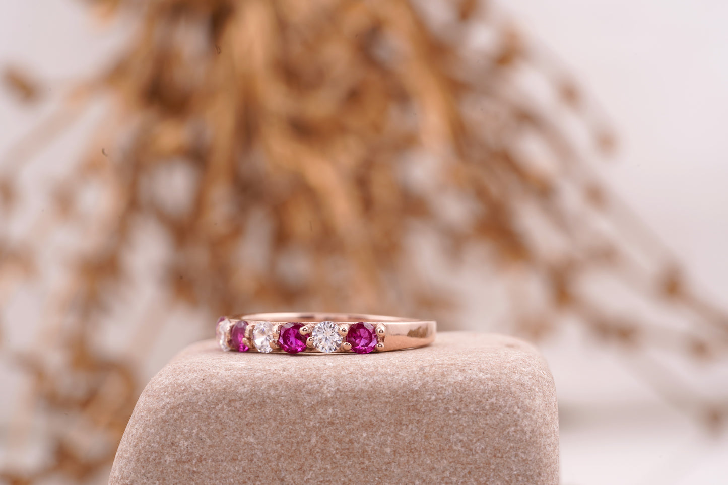 Ruby And Diamond 14k Rose Gold Stacking Wedding Band Women