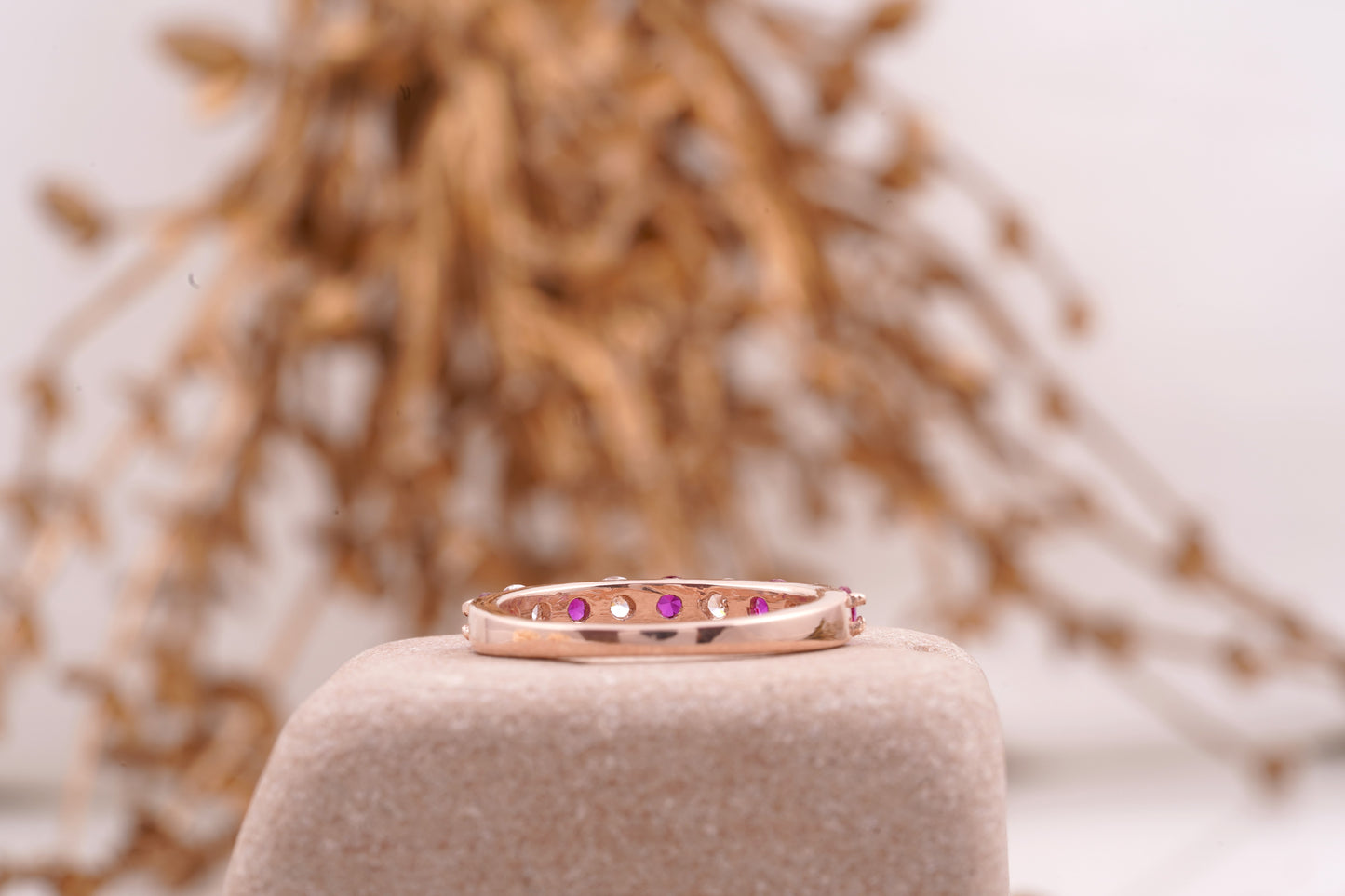 Ruby And Diamond 14k Rose Gold Stacking Wedding Band Women
