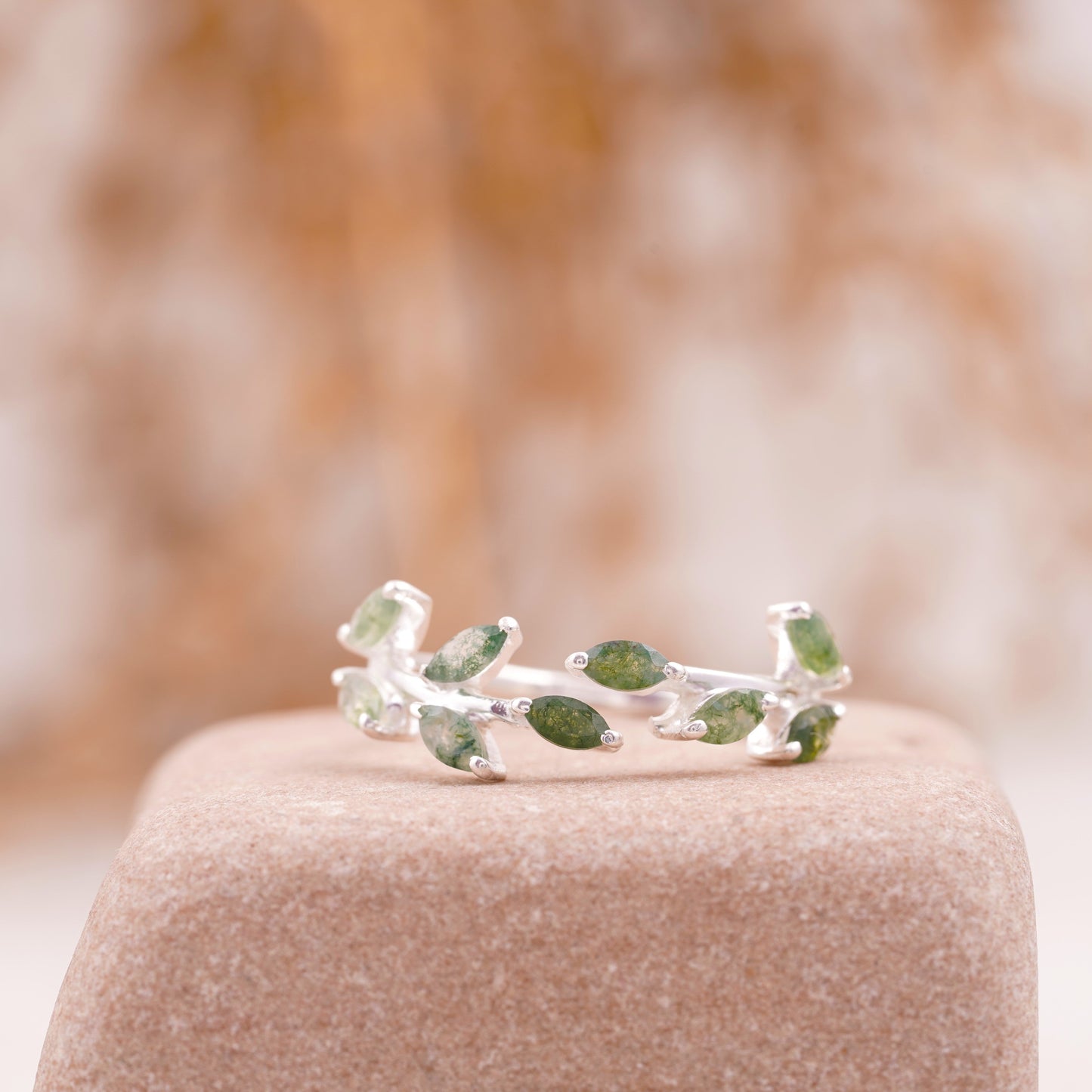 Leaf Moss Agate 925 Sterling Silver Wedding Band For Women