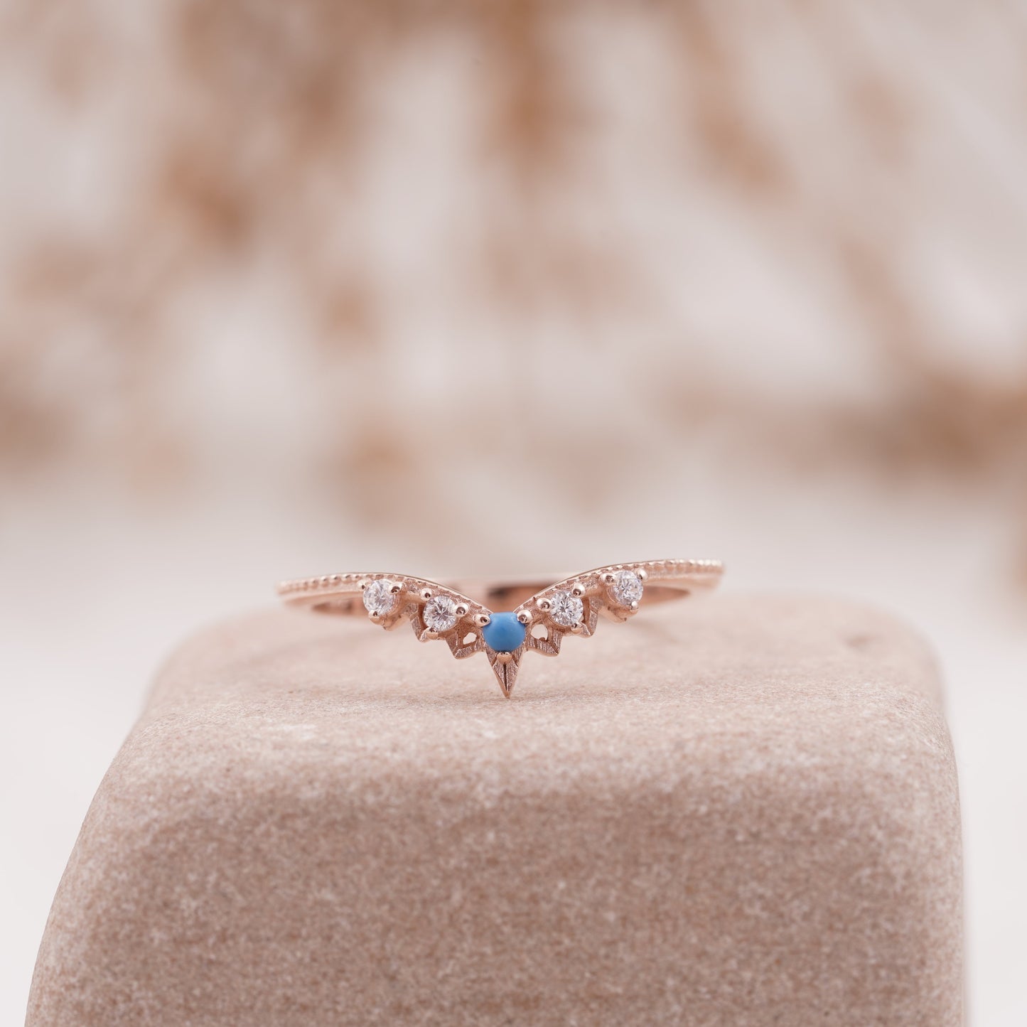 Turquoise Curved CZ Diamond Wedding Band Half Eternity S925 Silver Band For Women