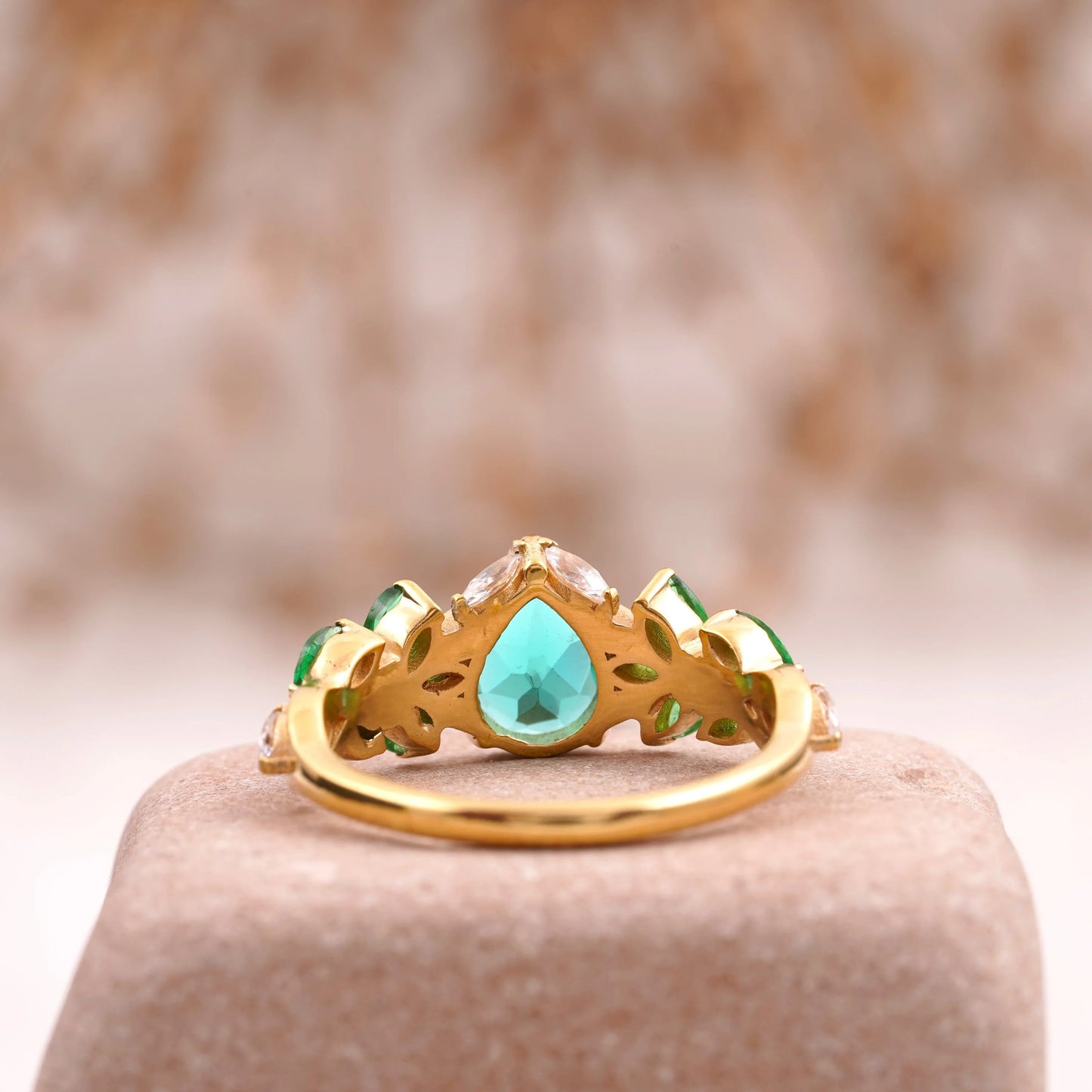 Pear Emerald Cluster Marquise Gold Engagement Ring - MinimalistJewels