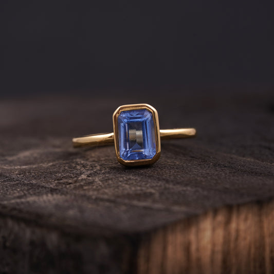 Aquamarine Gemstone Bezel Set Solid Gold Engagement Ring