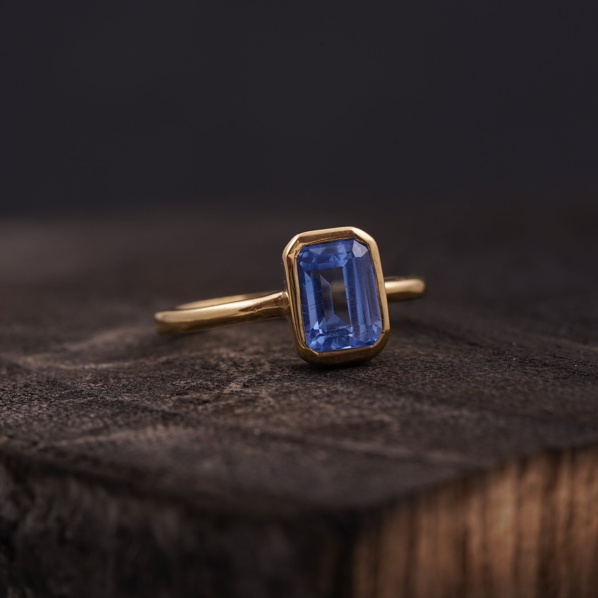 Aquamarine Gemstone Bezel Set Solid Gold Engagement Ring Right SIde