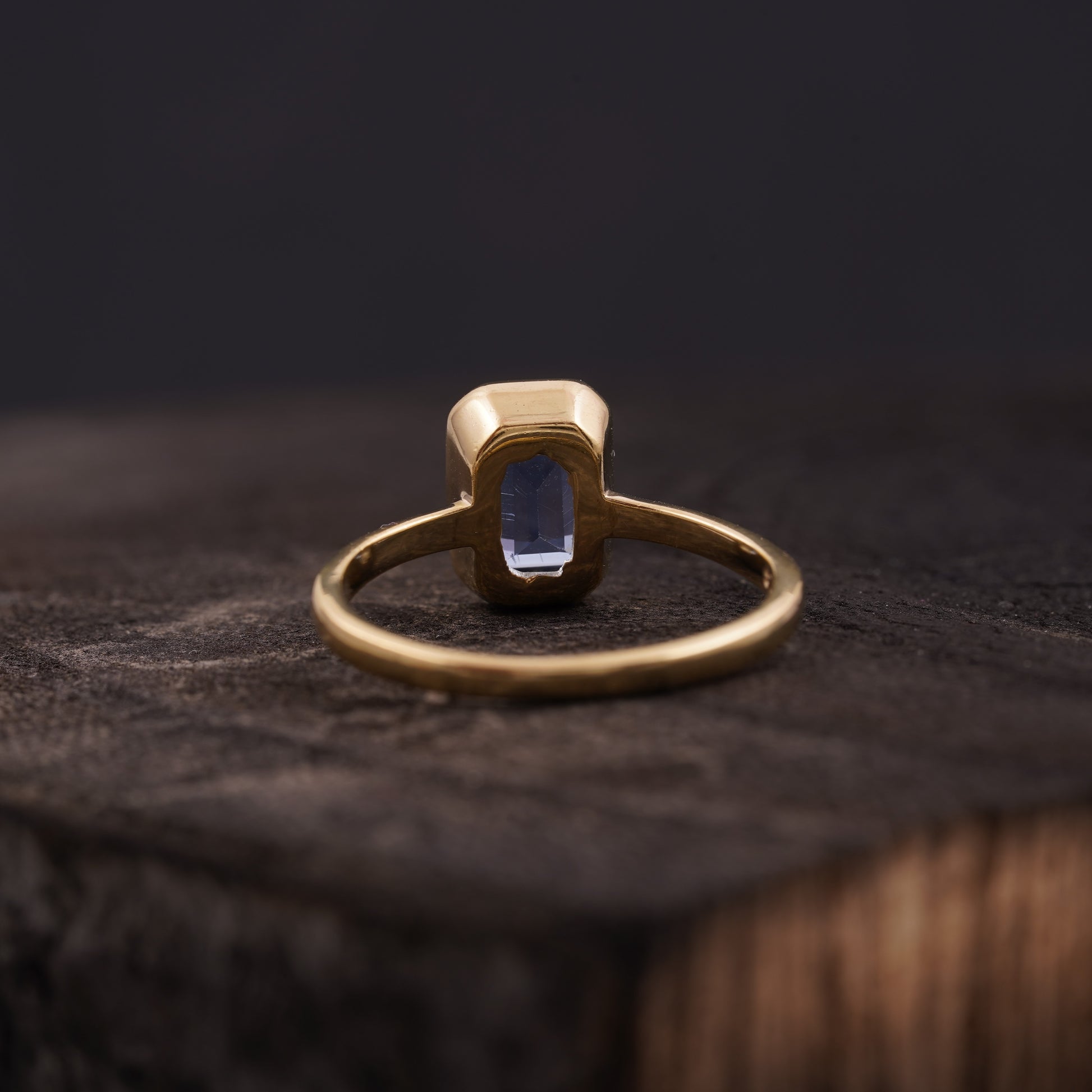 Aquamarine Gemstone Bezel Set Solid Gold Engagement Ring Backl SIde
