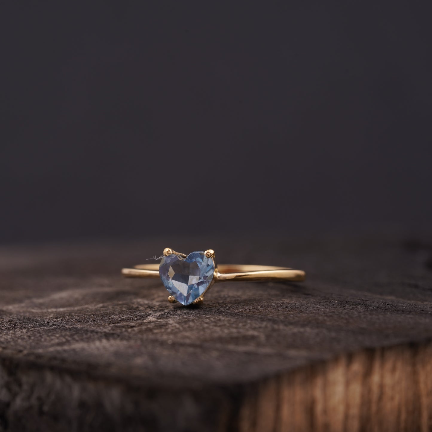 Dainty Heart Aquamarine Stacking Ring