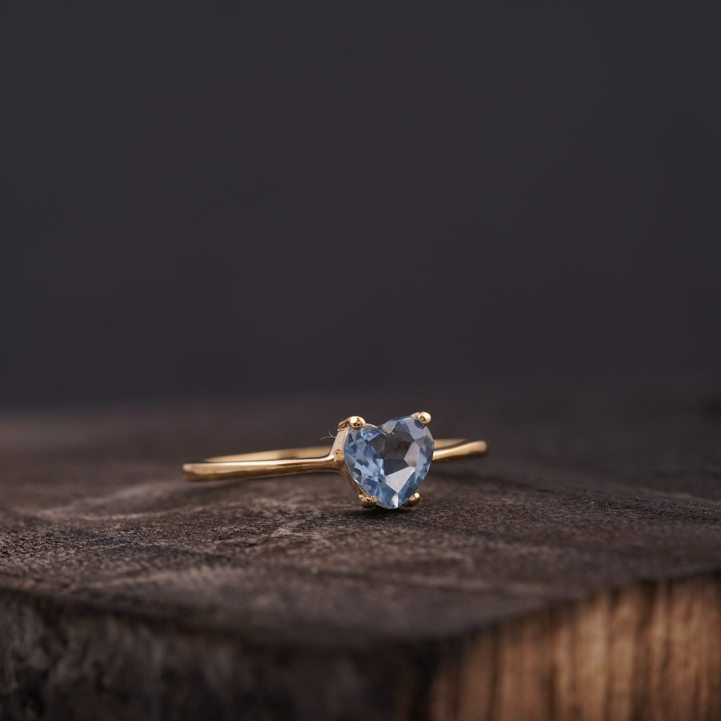 Dainty Heart Aquamarine Stacking Ring