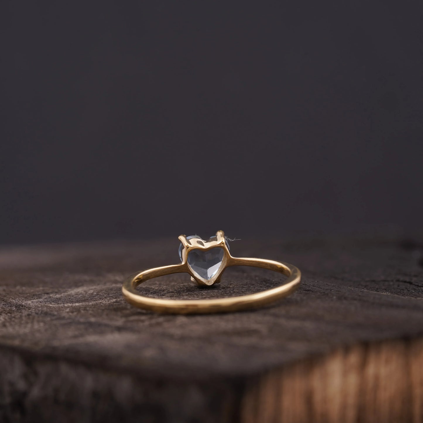 Dainty Heart Aquamarine Stacking Ring - MinimalistJewels