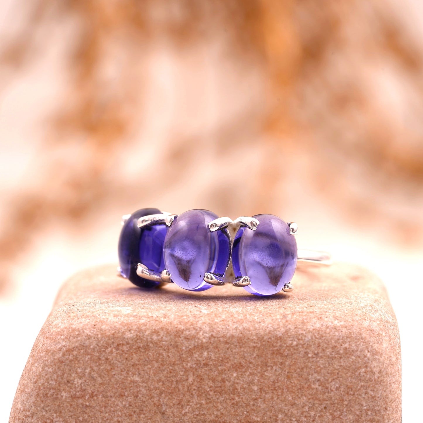 Tanzanite Stacking Three Stone Engagement Ring Left Angle