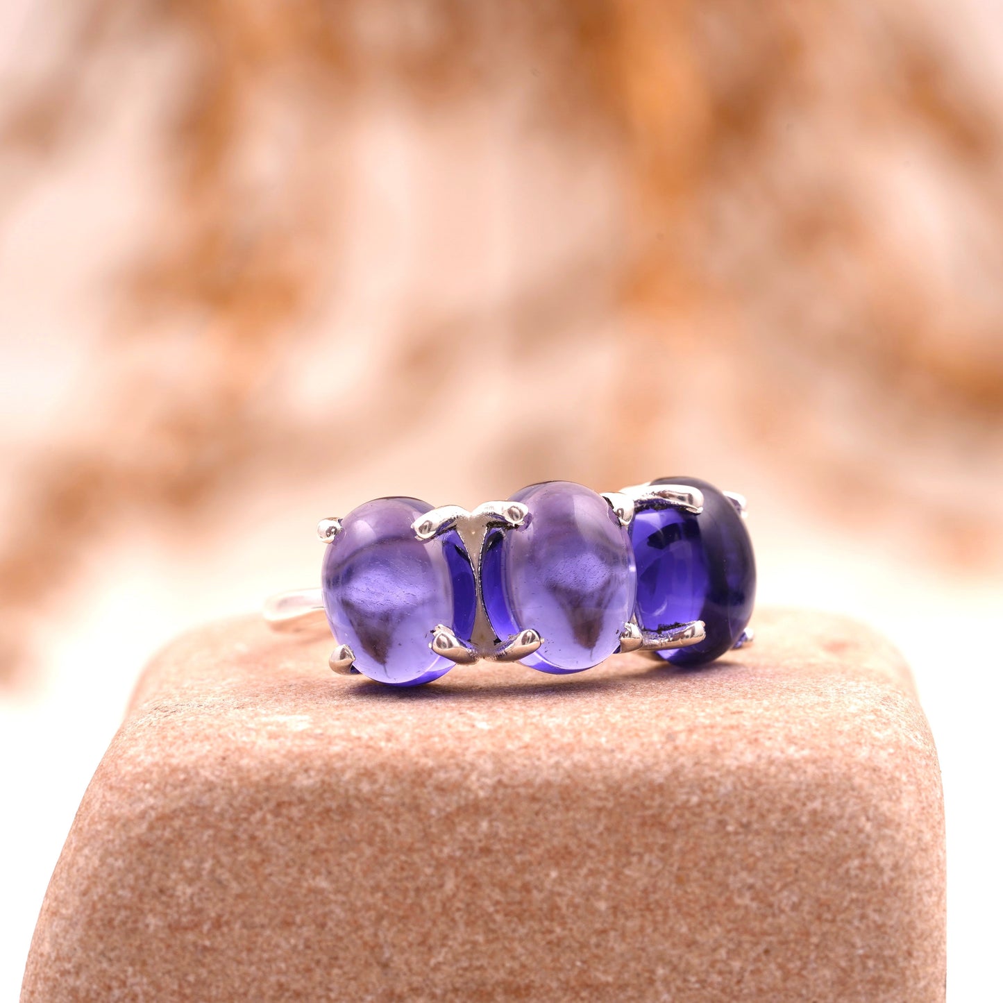 Tanzanite Stacking Three Stone Engagement Ring Right Angle