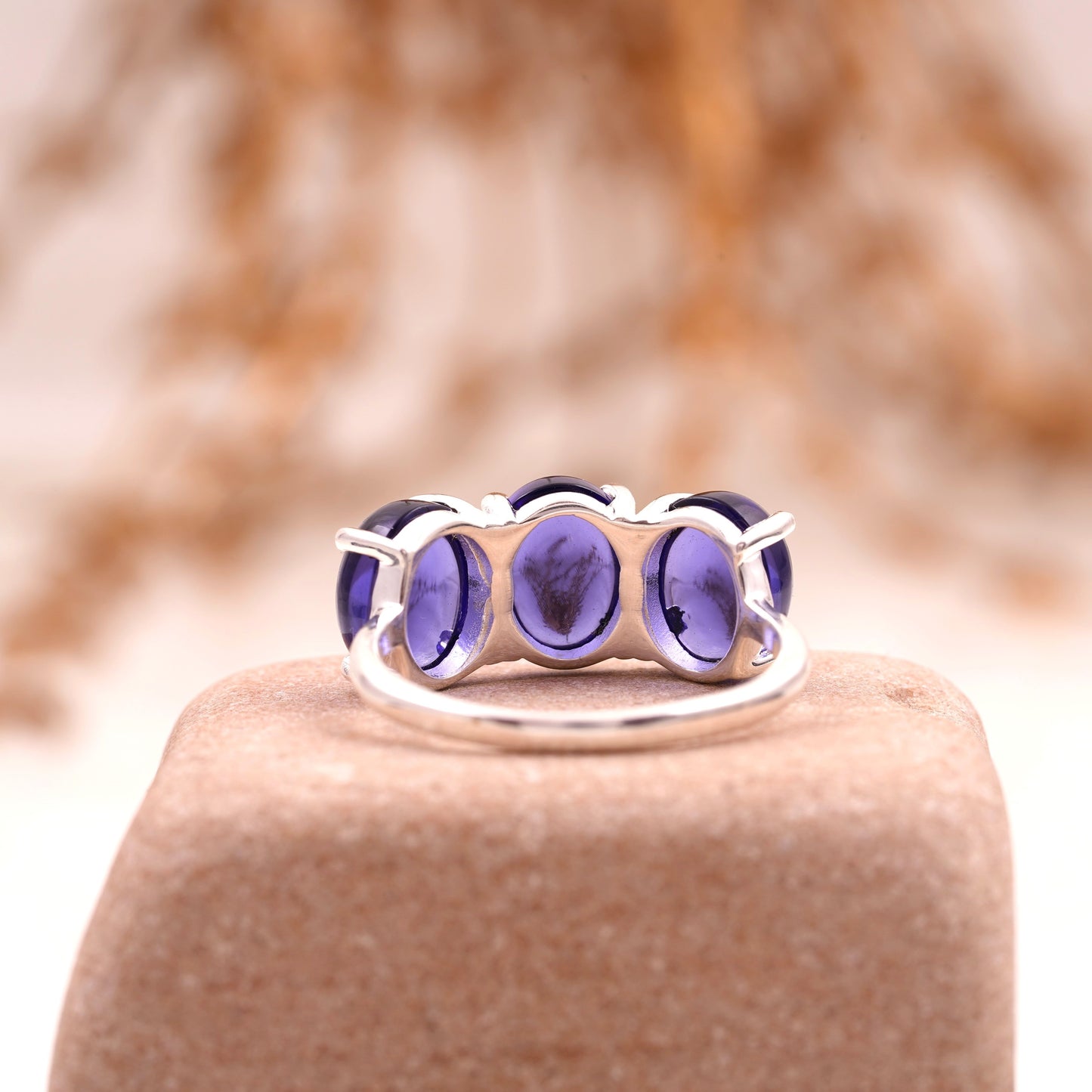 Tanzanite Stacking Three Stone Engagement Ring Back Angle