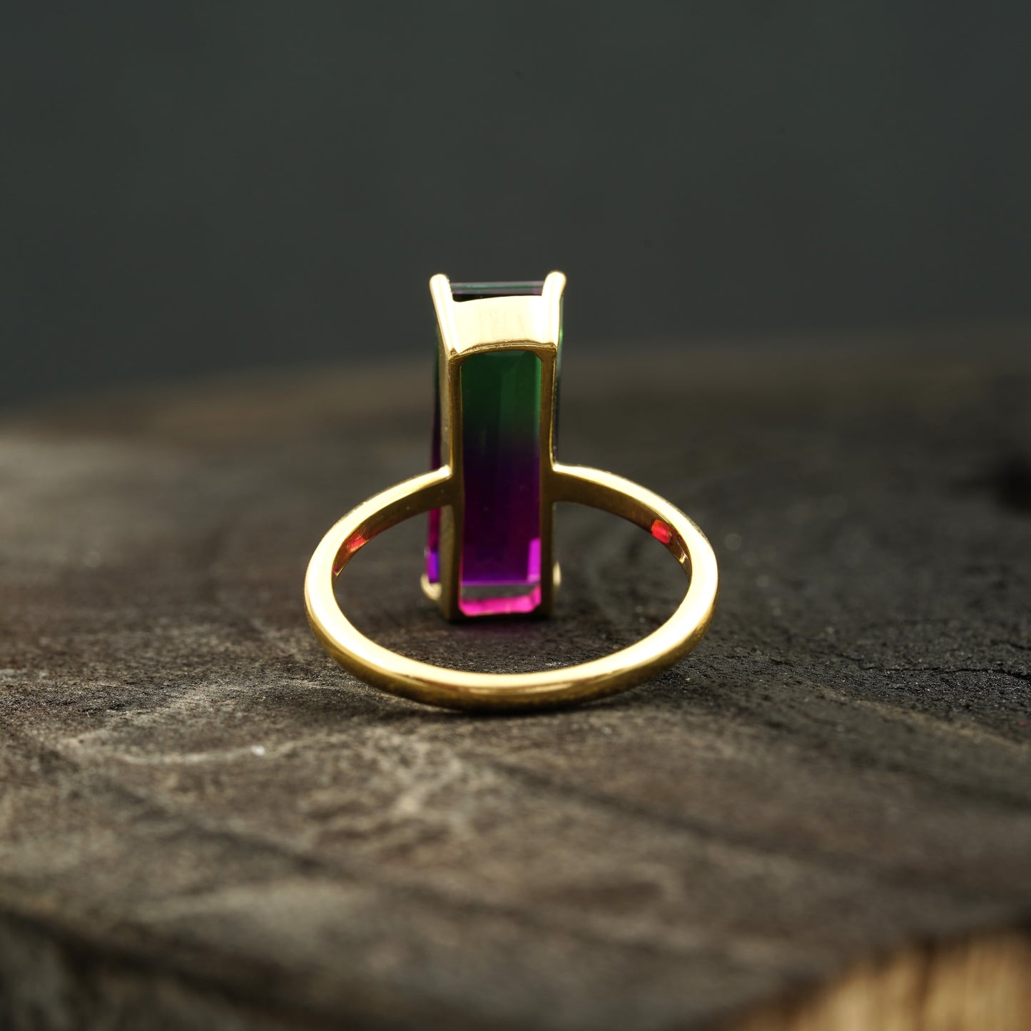 Long Baguette Watermelon Tourmaline Bicolor Engagement Ring