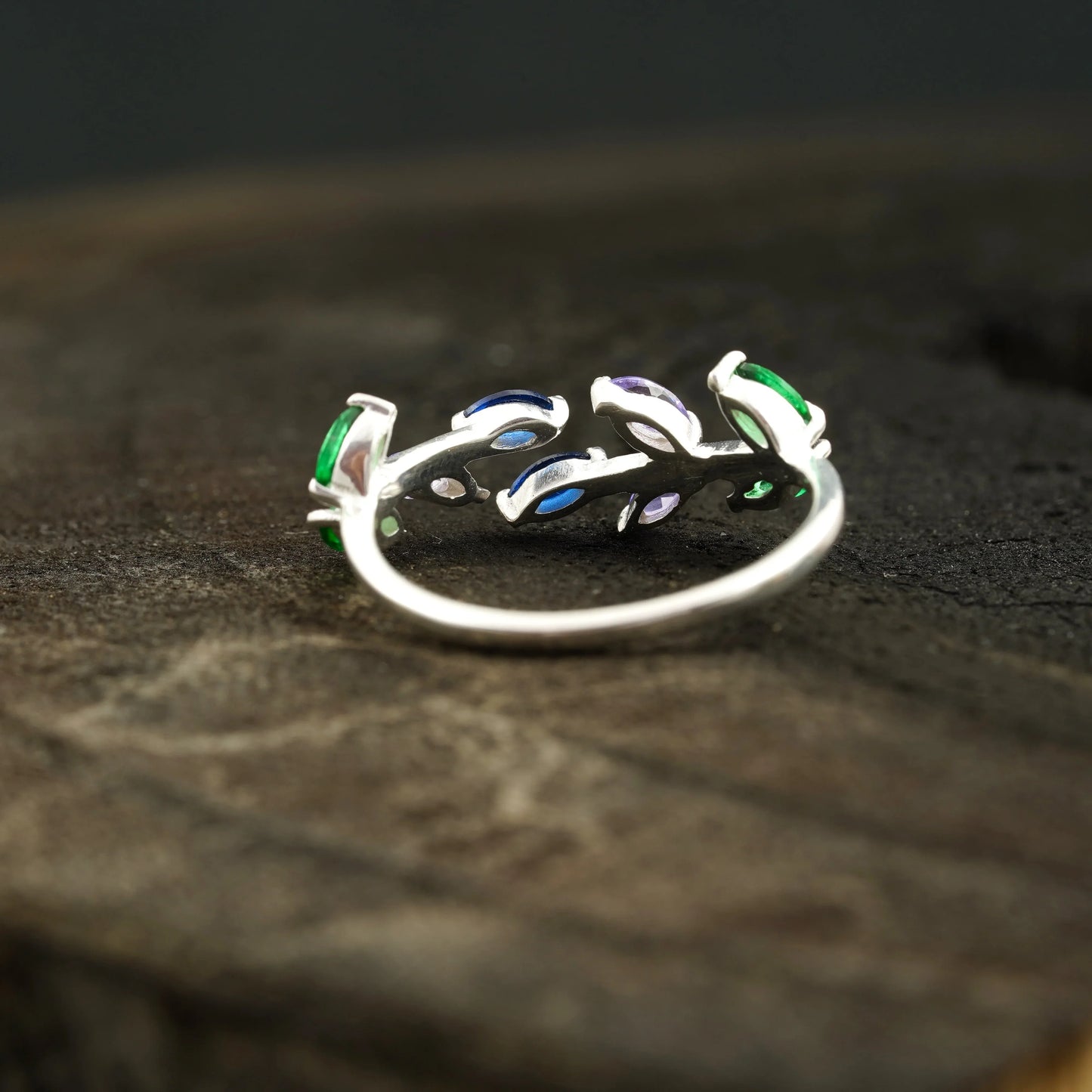 Marquise Cut Multi-Stone Sapphire Amethyst & Emerald Wedding Band - MinimalistJewels