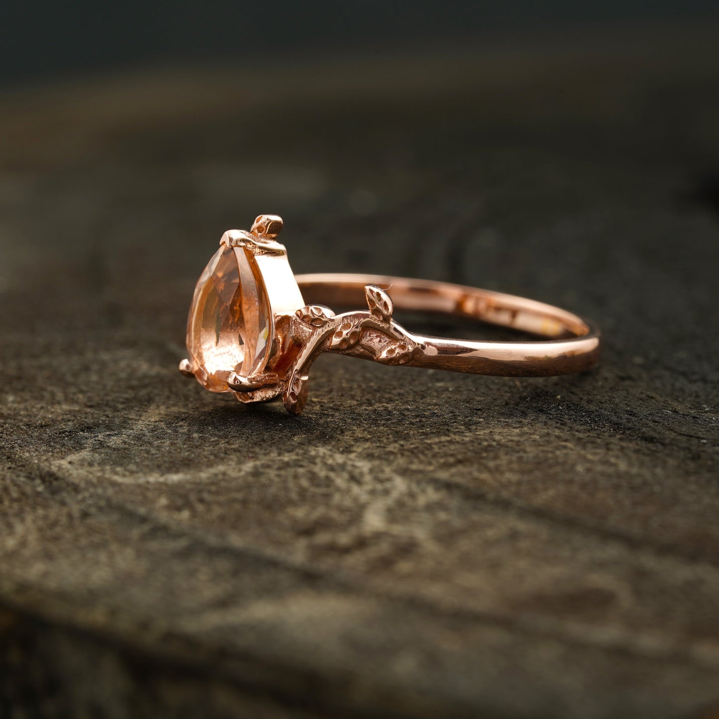 Pear Morganite Leaf Engagement Ring For Women Side Position