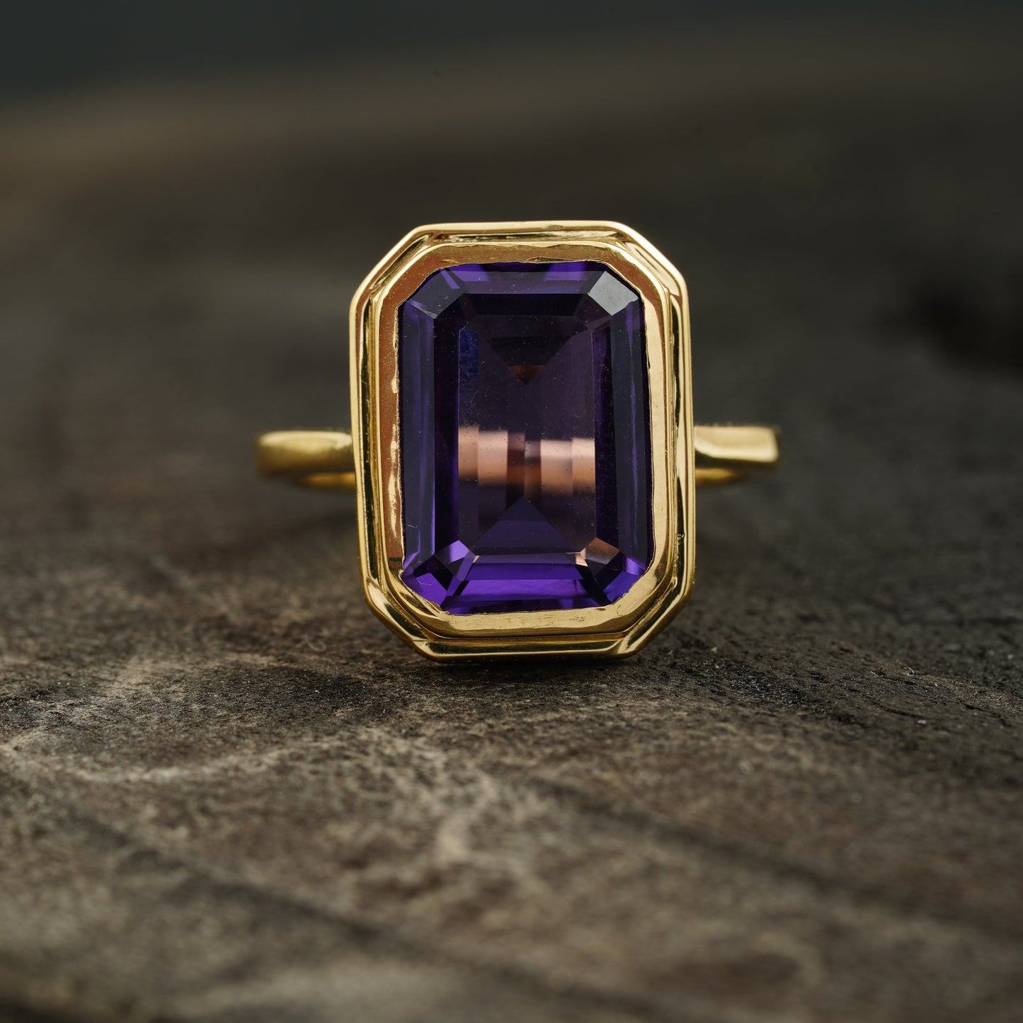 Large Alexandrite Bezel Set Engagement Ring 14K Yellow Gold