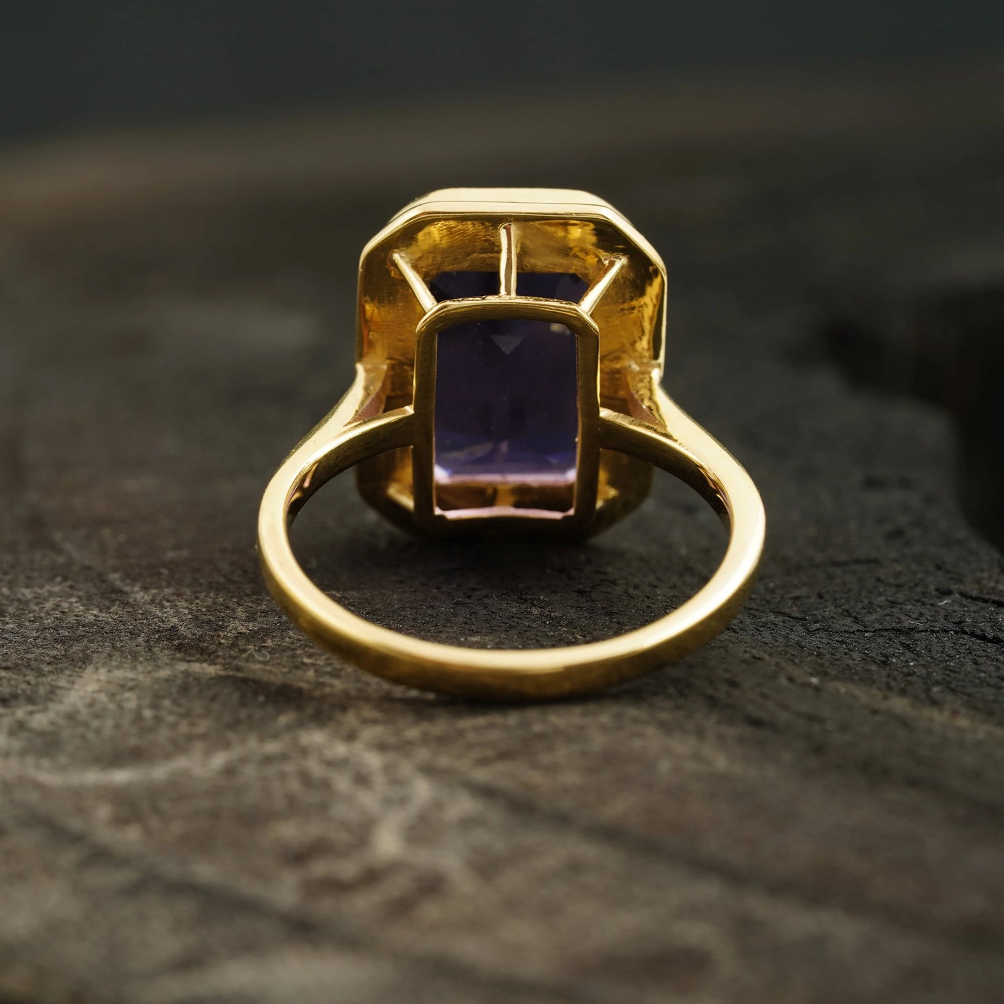 Large Alexandrite Bezel Set Engagement Ring 14K Yellow Gold - MinimalistJewels