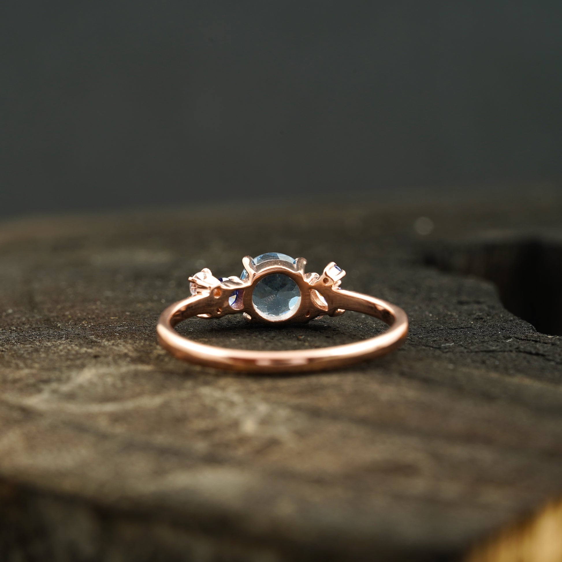 Aquamarine Cluster CZ Diamond Stacking Ring Back SIde