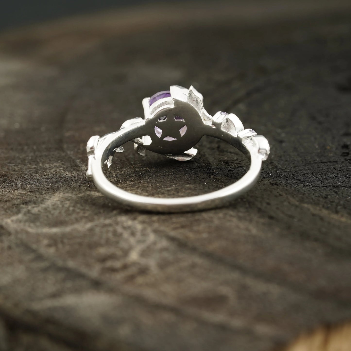 Alexandrite Moon Star Leaf Amethyst Engagement Ring - MinimalistJewels