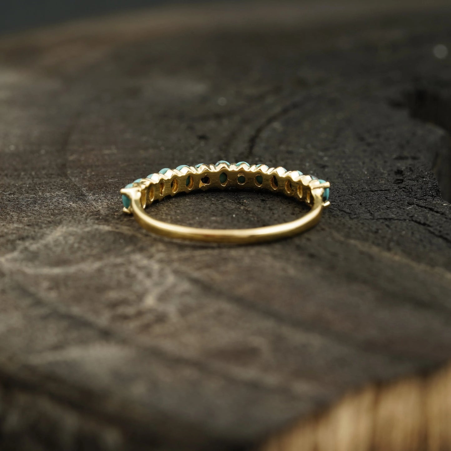 Dainty Stacking Turquoise Wedding Band, Half Eternity Band, 925 Sterling Silver - MinimalistJewels