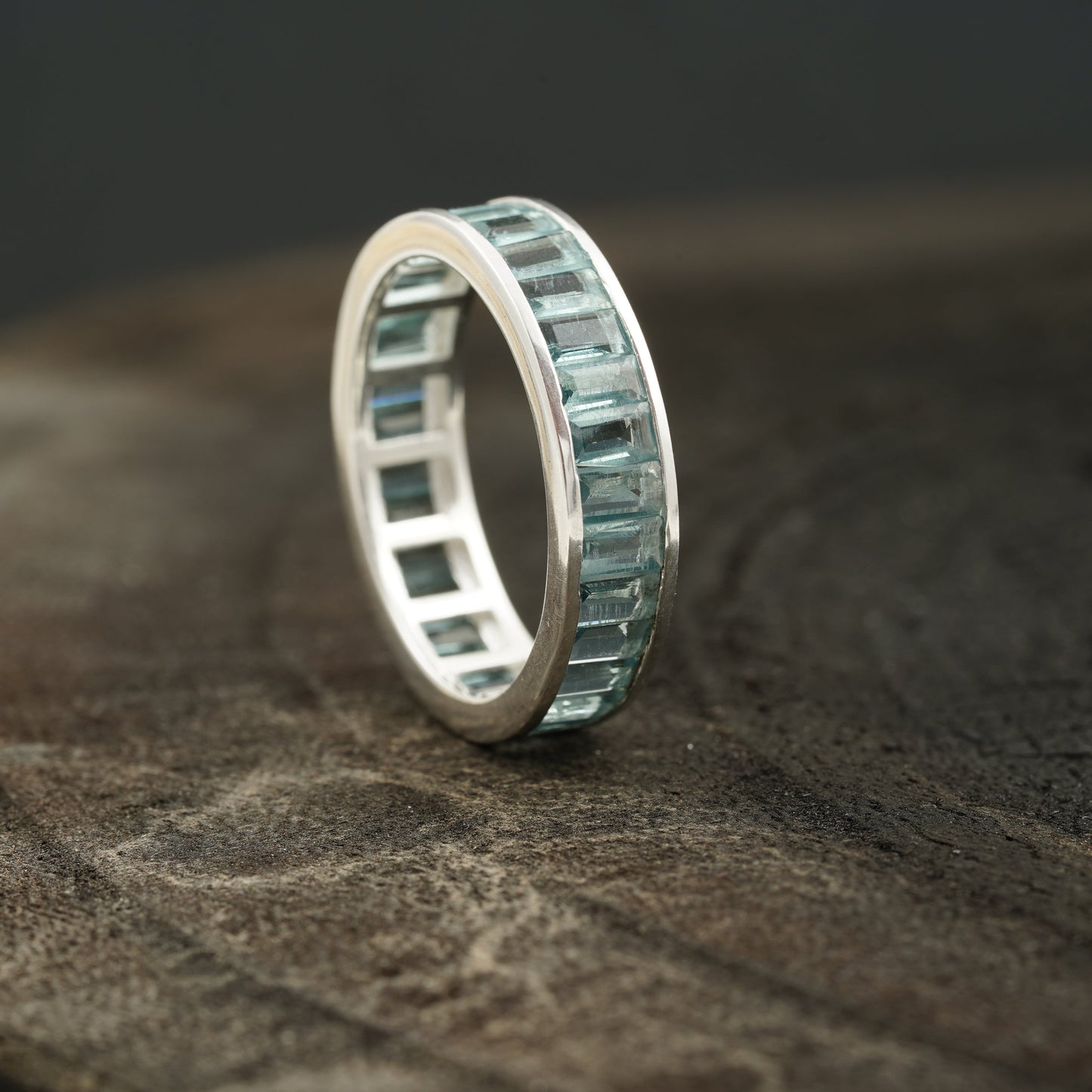 Baguette Cut Topaz Wedding Ring Gemstone Channel Set Birthstone Wedding Band