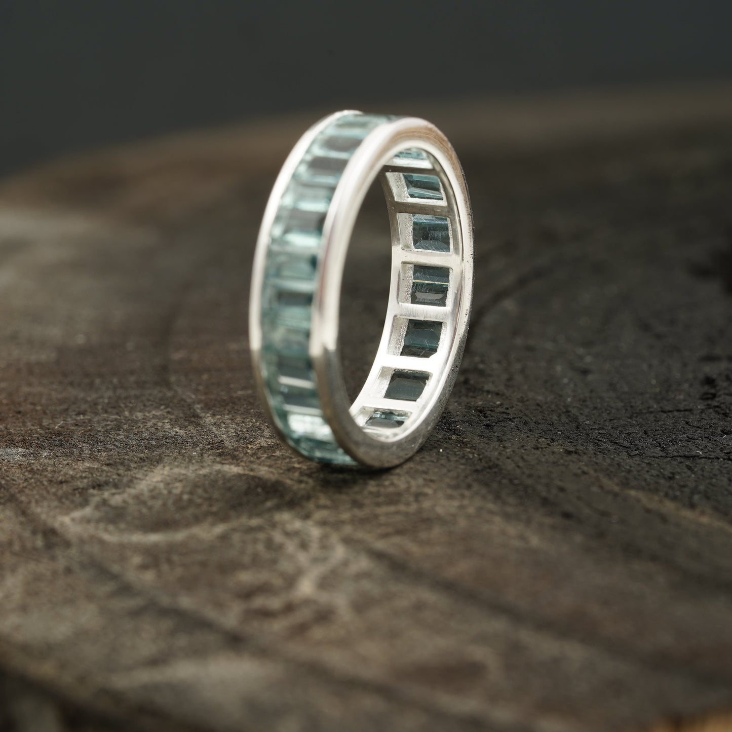 Baguette Cut Topaz Wedding Ring Gemstone Channel Set Birthstone Wedding Band