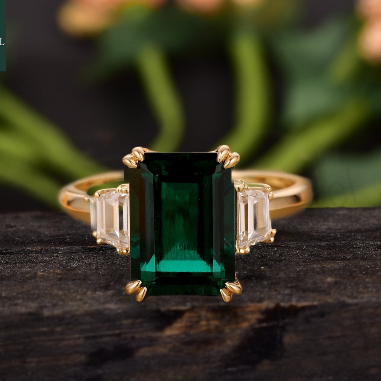 Lab Created Emerald Center Engagement Ring