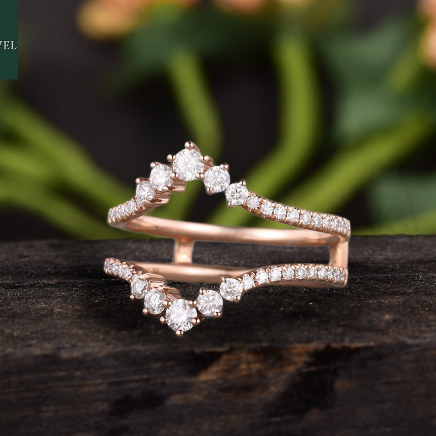 Double Curved Enhancer Moissanite Rose Gold Wedding Band Ring