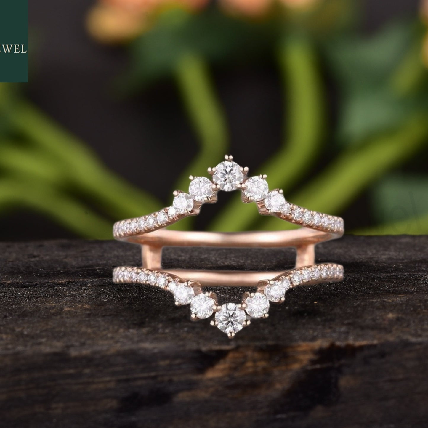 Double Curved Enhancer Moissanite Rose Gold Wedding Band Ring