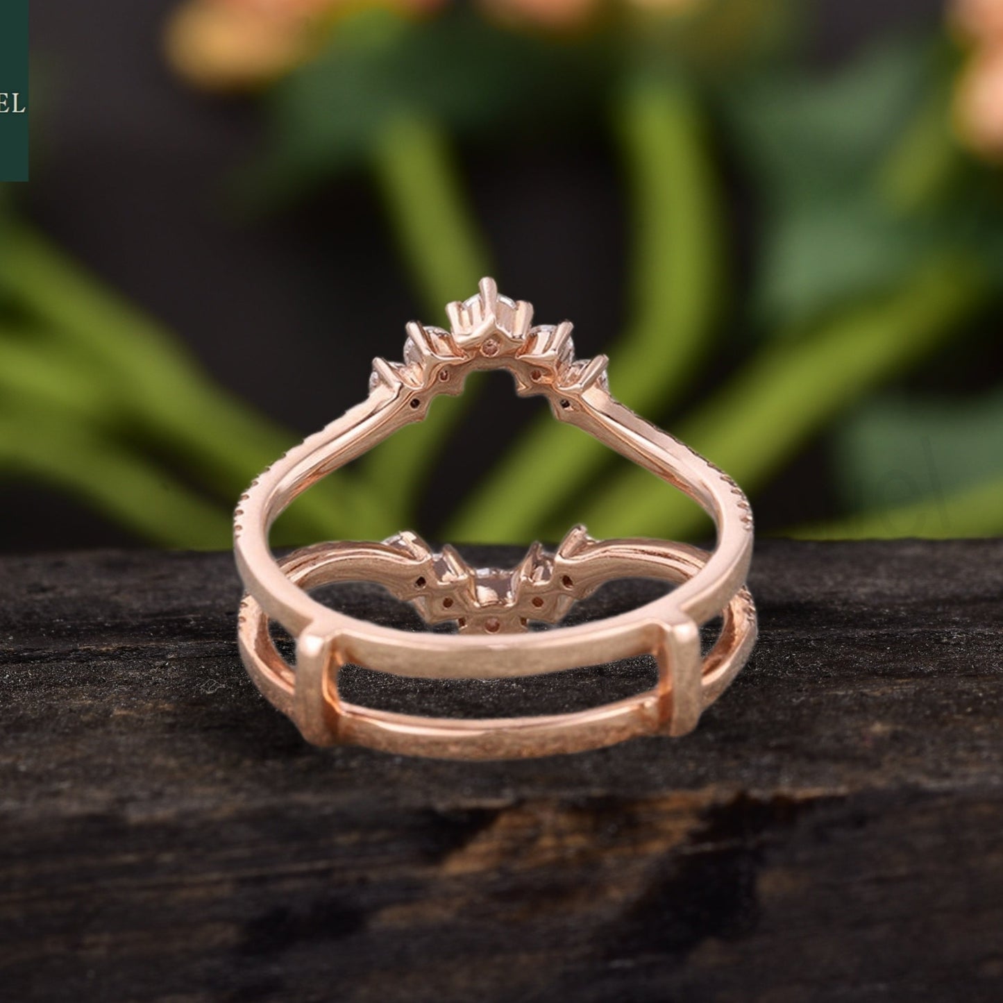 Double Curved Enhancer Moissanite Rose Gold Wedding Band Ring