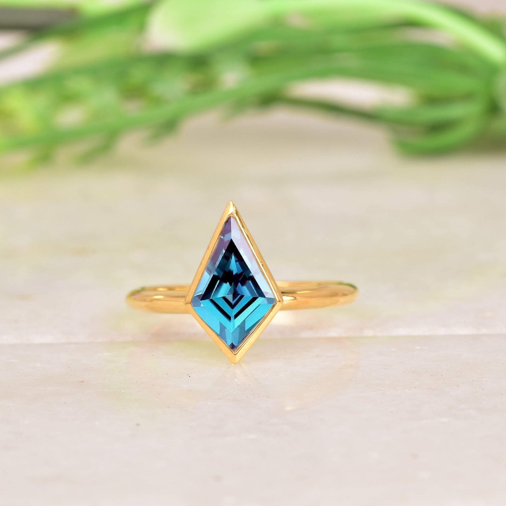 Kite Shaped Color-Change Alexandrite Ring