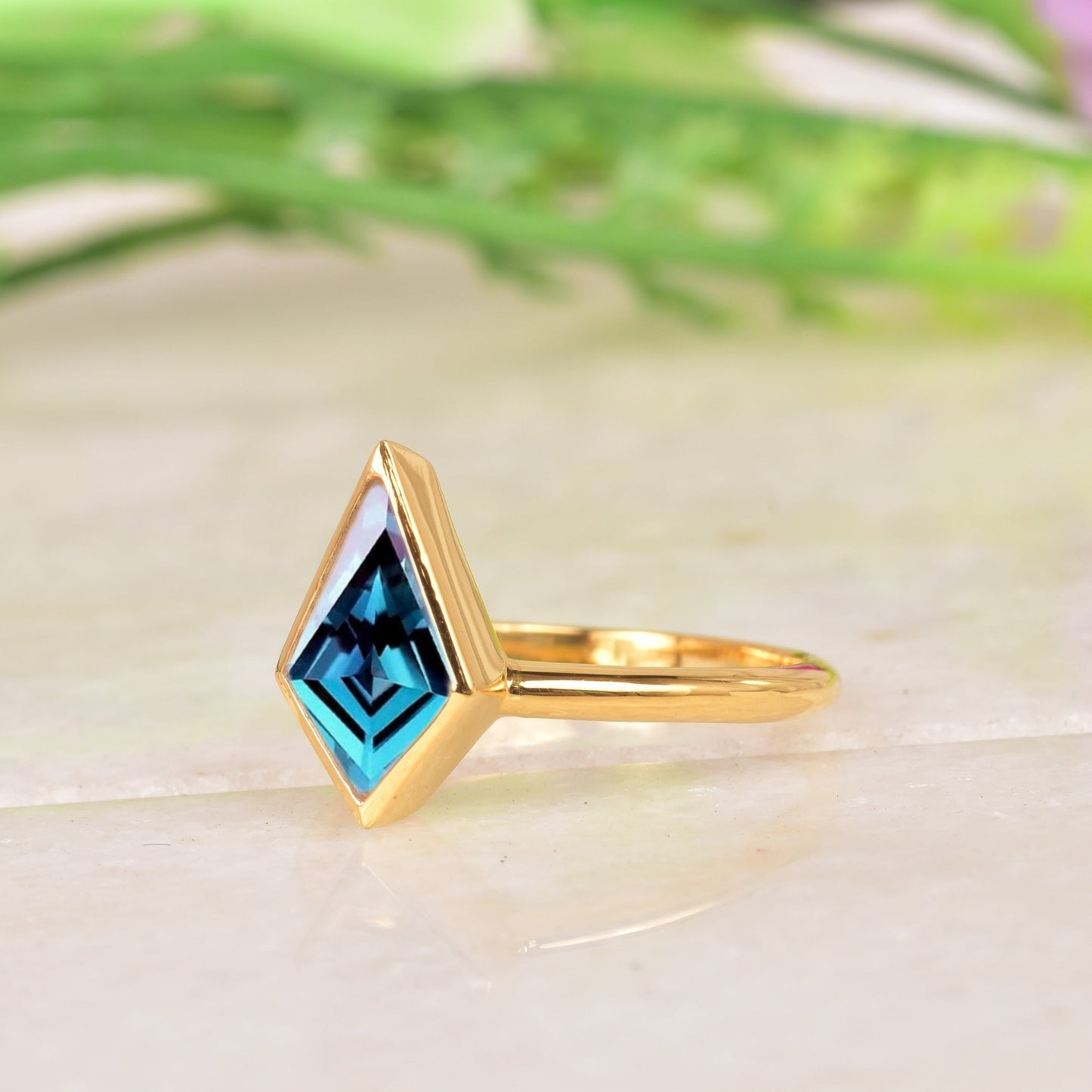 Kite Shaped Color-Change Alexandrite Ring