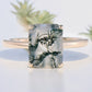 Emerald Cut Moss Agate Solitaire Engagement Ring For Women