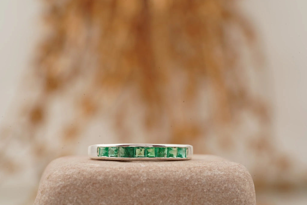 Princess Emerald Channel Set Wedding Band - MinimalistJewels