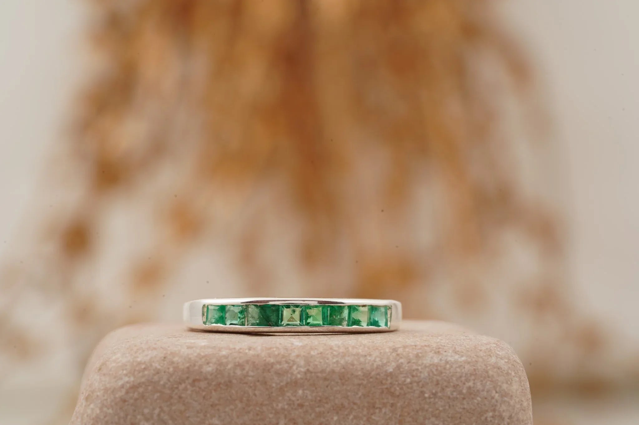 Princess Emerald Channel Set Wedding Band - MinimalistJewels