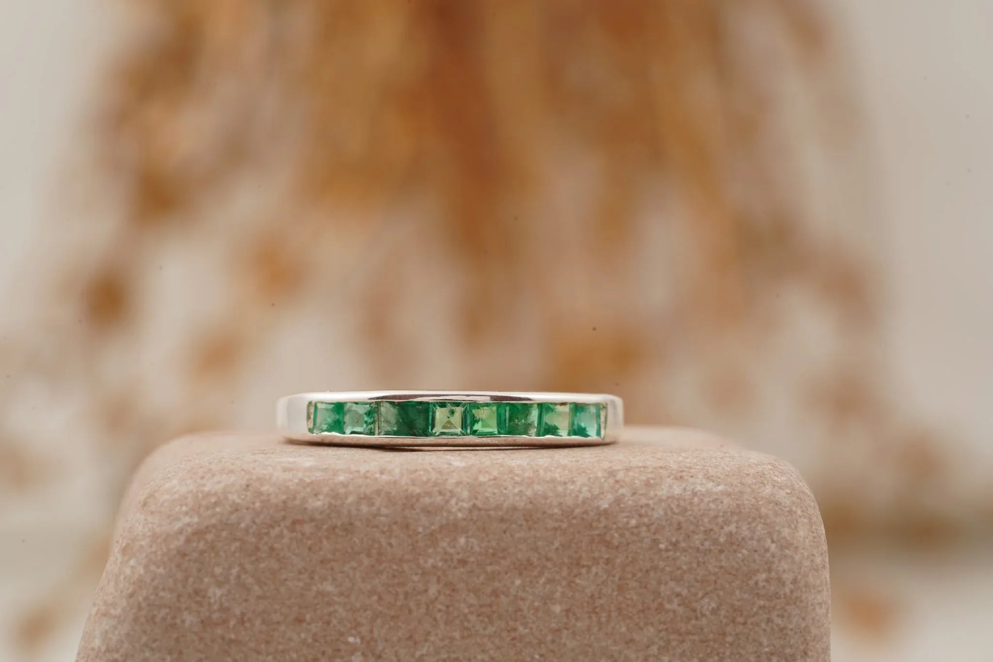 Princess Emerald Channel Set Wedding Band - MinimalistJewels