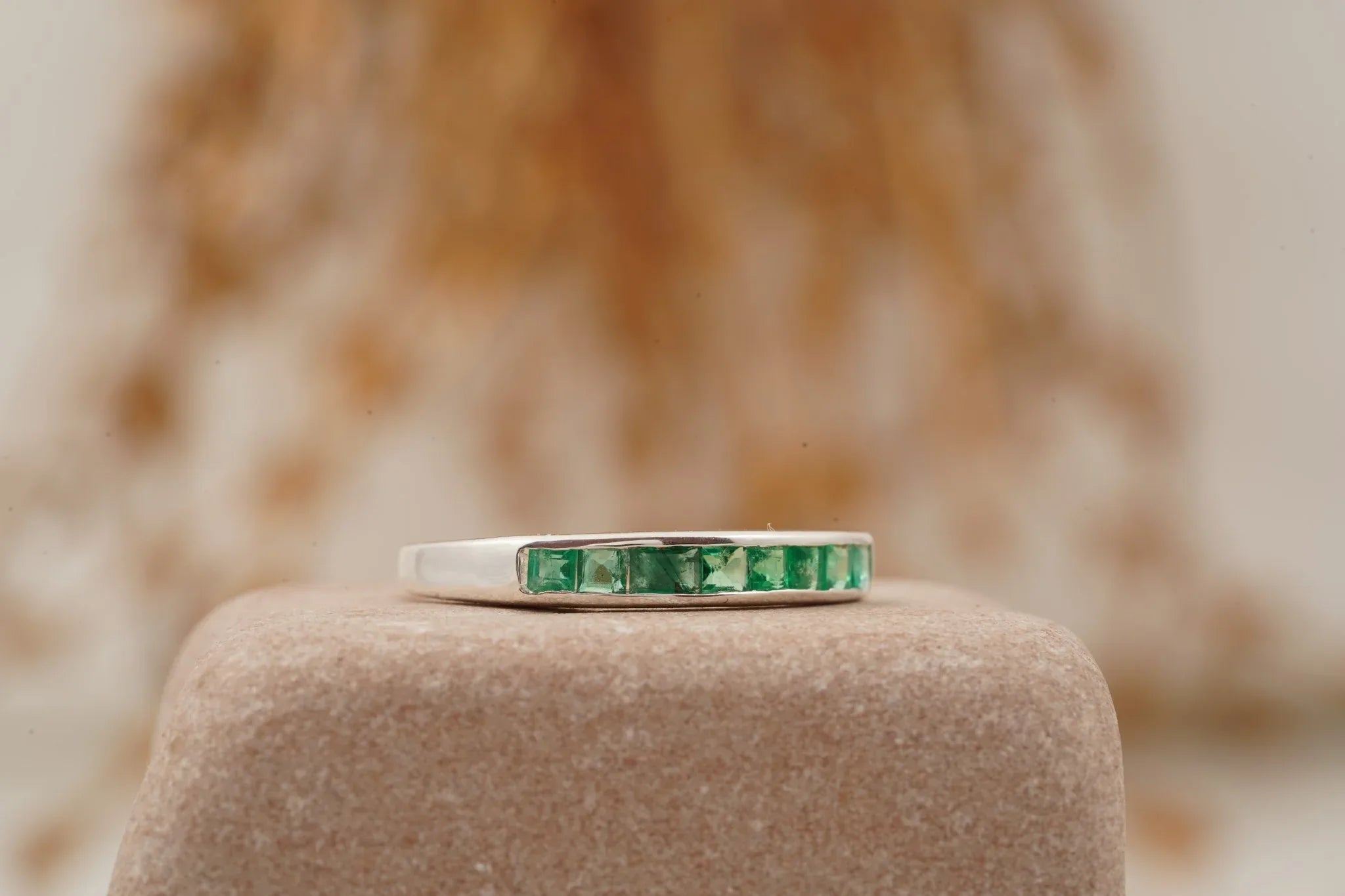 Princess Emerald Channel Set Wedding Band - MinimalistJewels