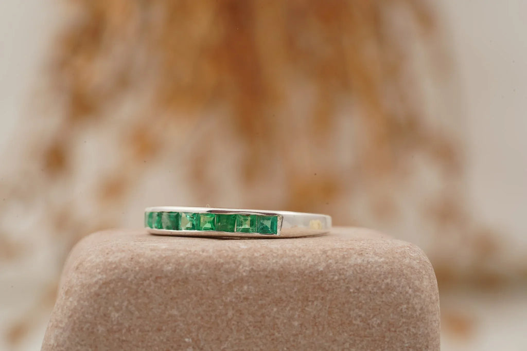 Princess Emerald Channel Set Wedding Band - MinimalistJewels