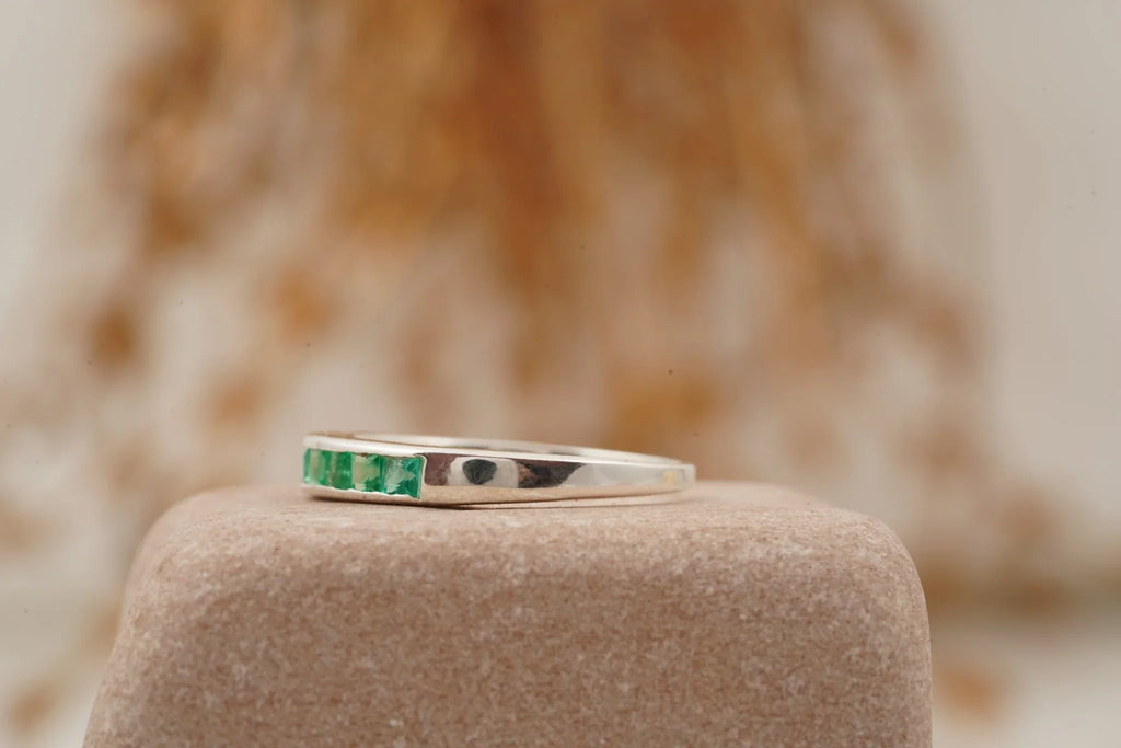 Princess Emerald Channel Set Wedding Band - MinimalistJewels