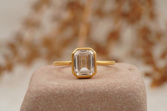 1.5Ct Emerald Cut Bezel Setting Moissanite Engagement Ring
