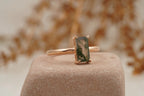 Moss Agate Baguette Cut Rose Gold Engagement Ring - MinimalistJewels