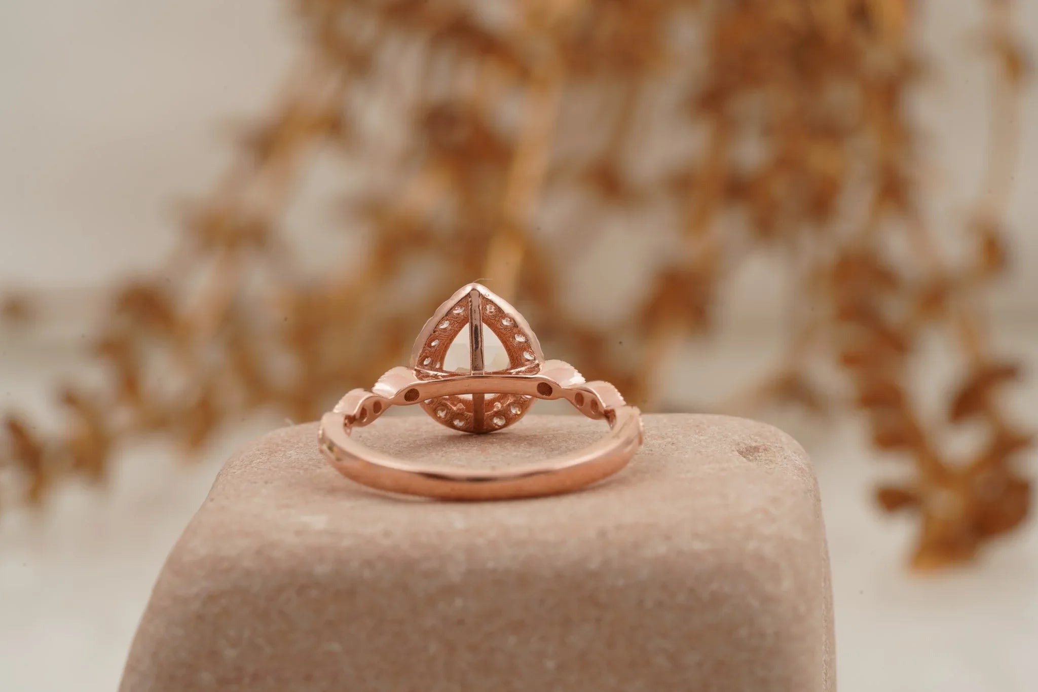 Pear Shaped Morganite Rose Gold Bridal Engagement Ring - MinimalistJewels