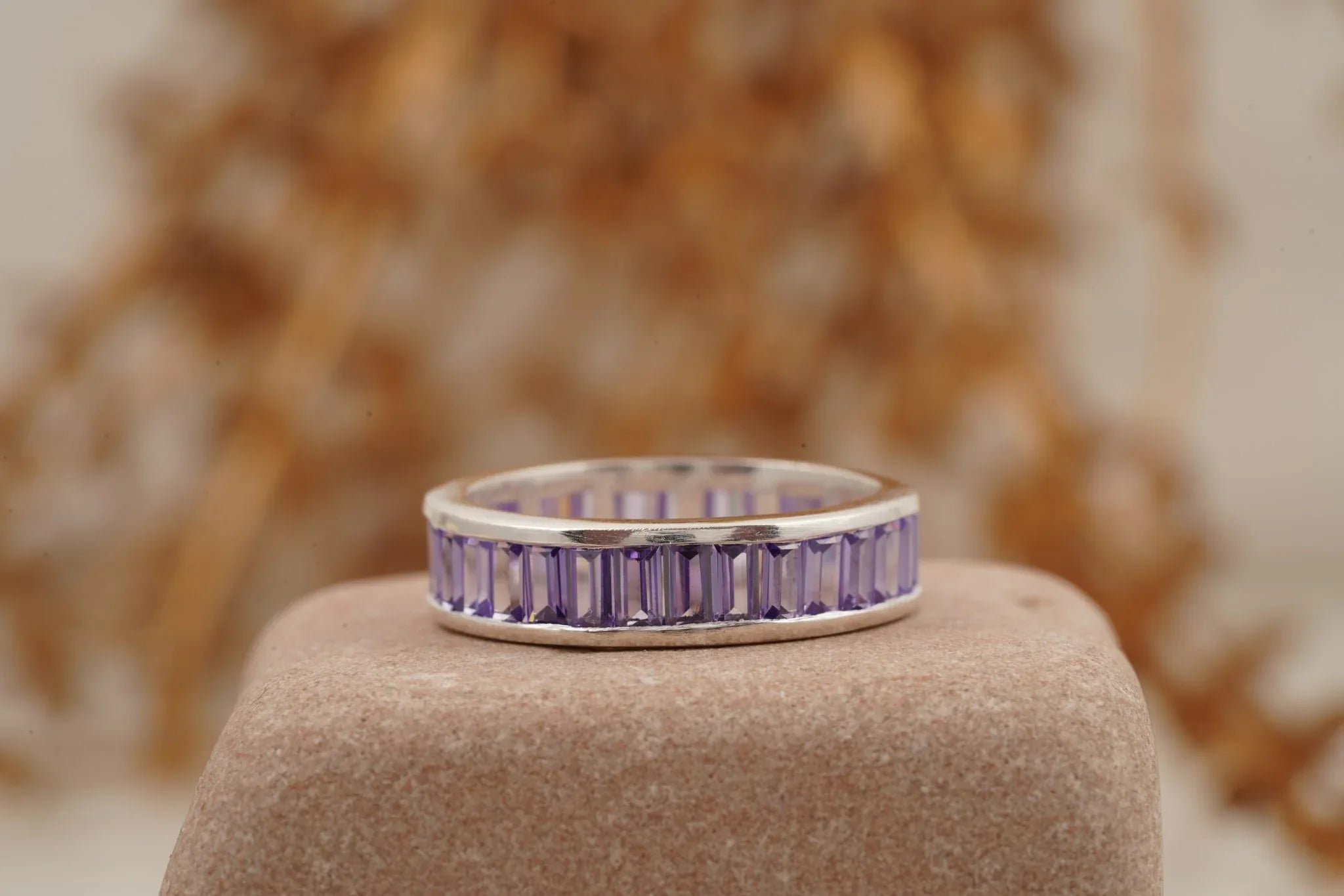 Baguette Cut Amethyst Channel Setting Wedding Band - MinimalistJewels