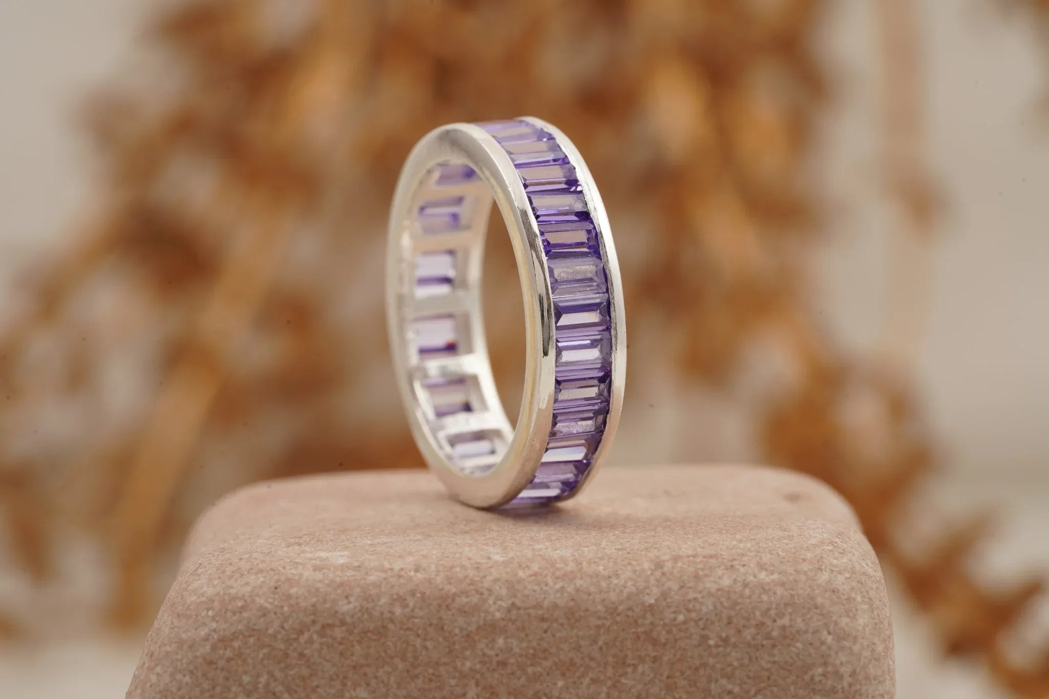 Baguette Cut Amethyst Channel Setting Wedding Band - MinimalistJewels