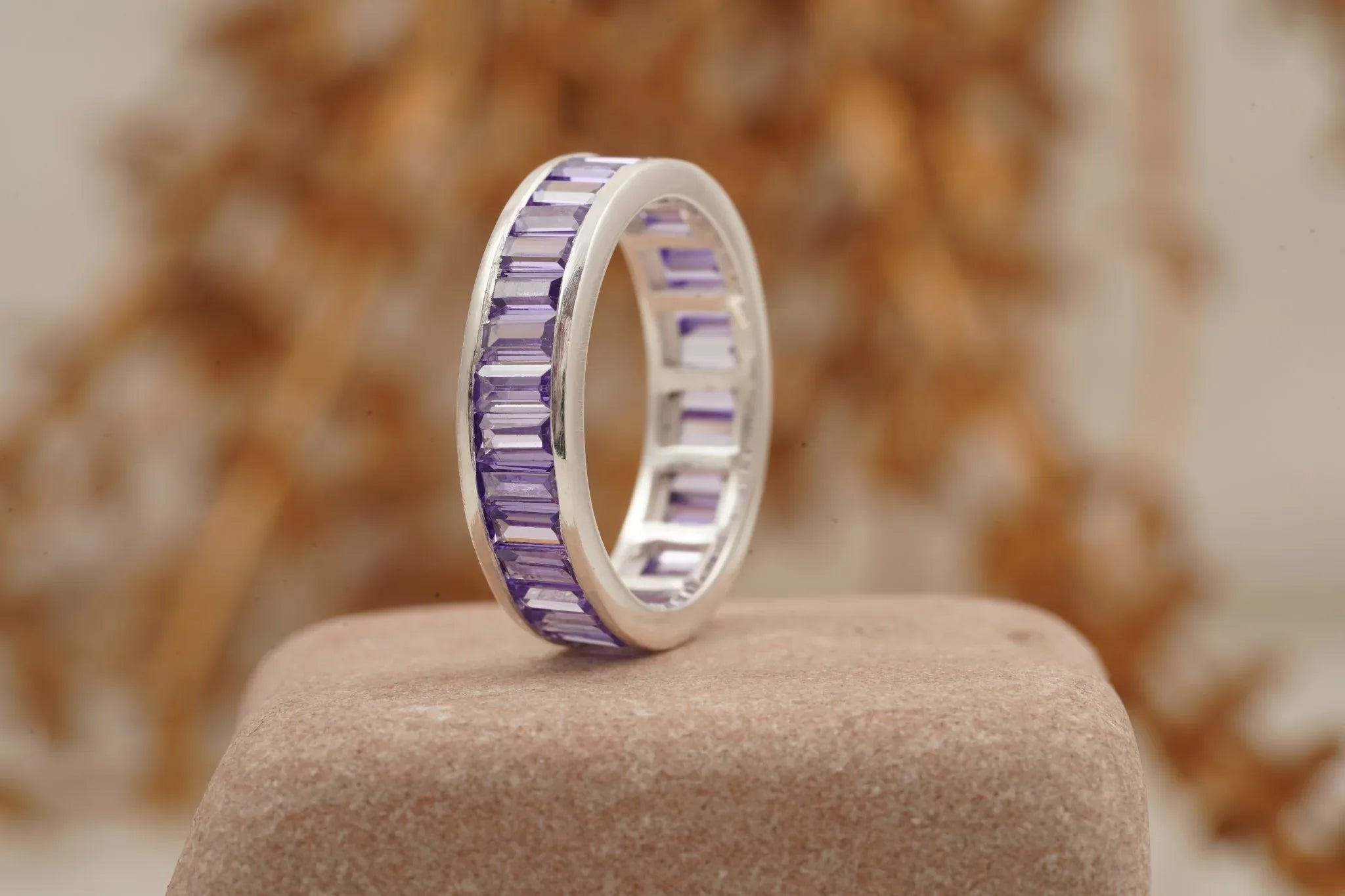 Baguette Cut Amethyst Channel Setting Wedding Band - MinimalistJewels