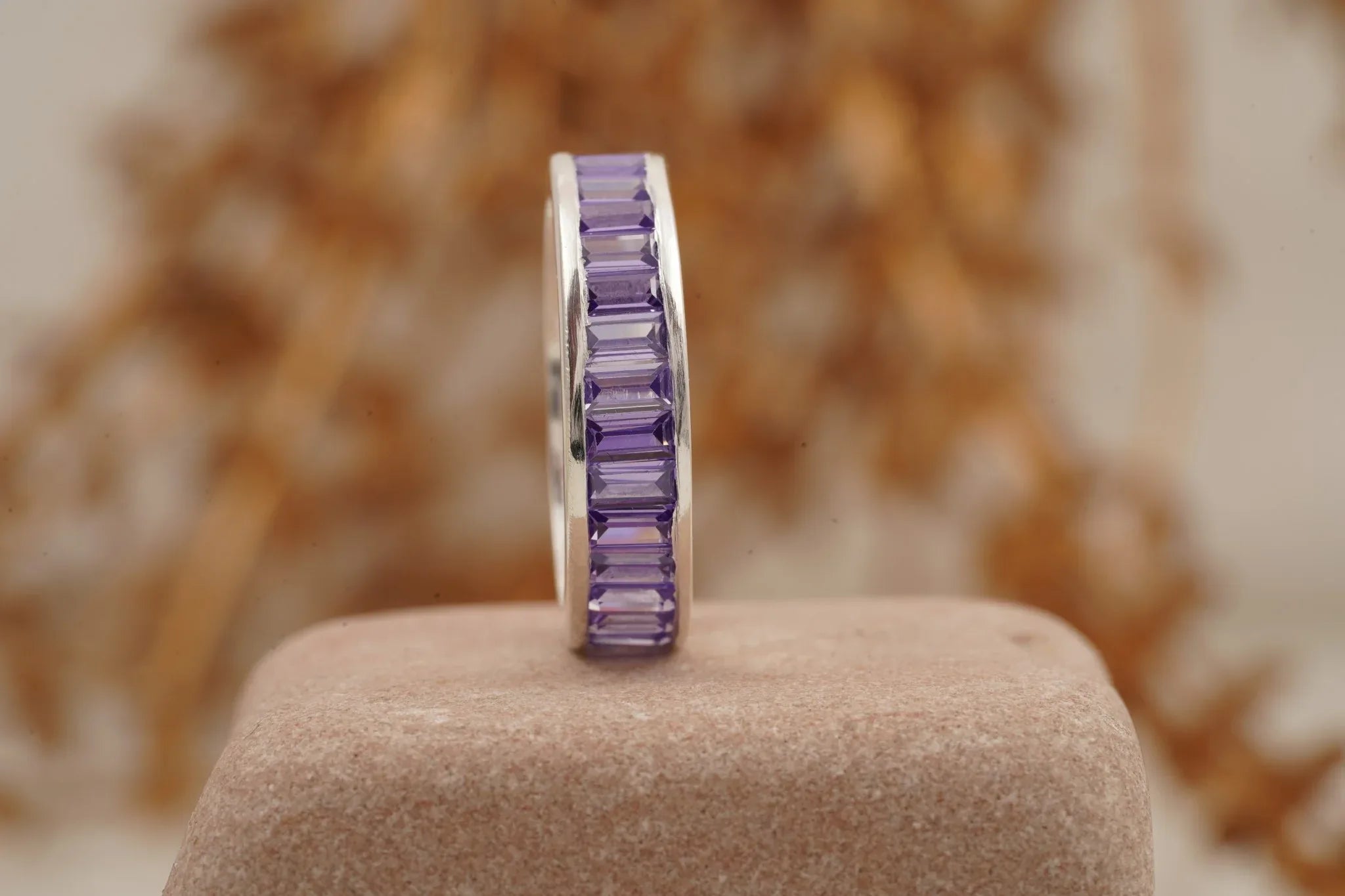 Baguette Cut Amethyst Channel Setting Wedding Band - MinimalistJewels