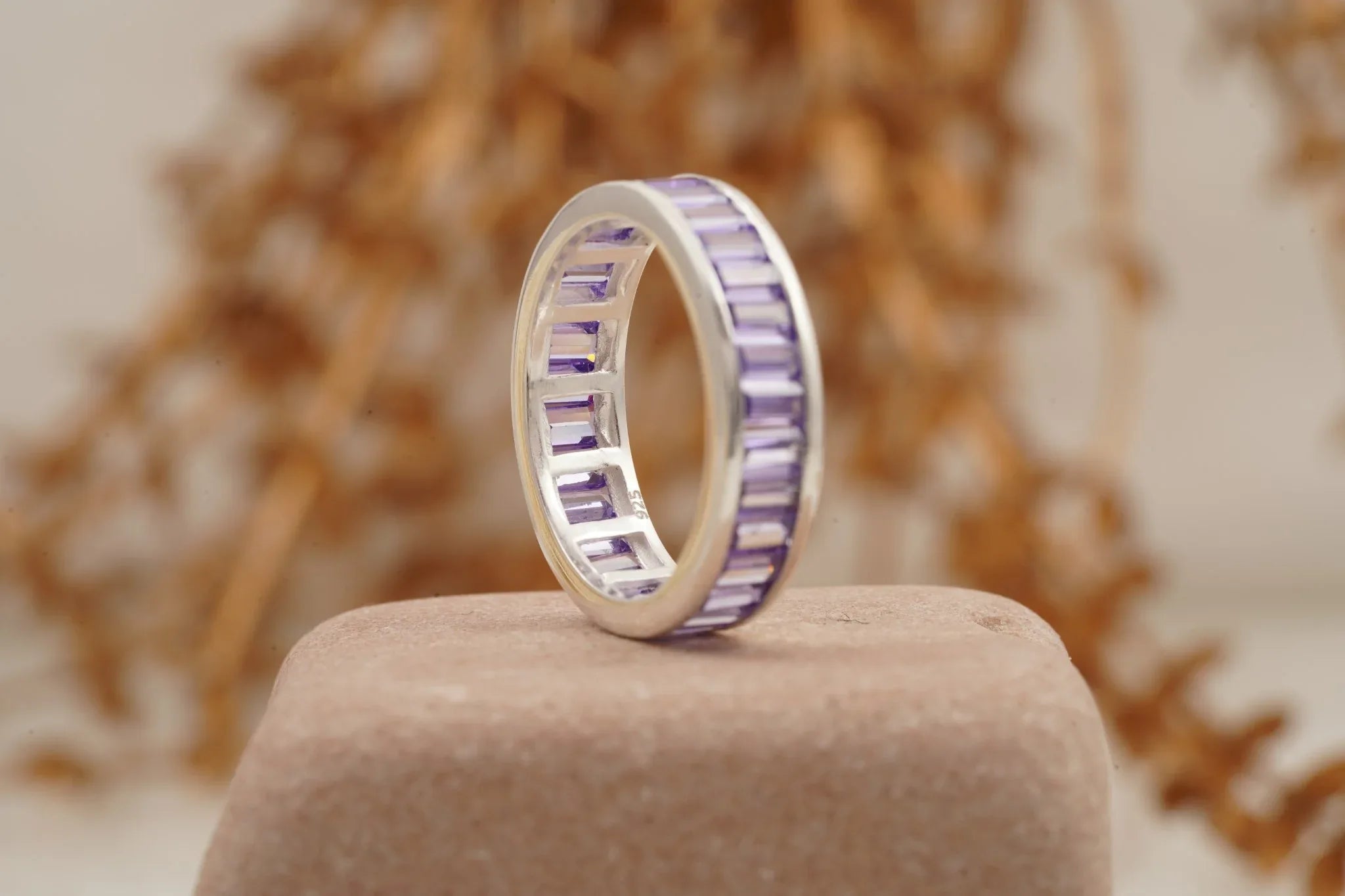 Baguette Cut Amethyst Channel Setting Wedding Band - MinimalistJewels