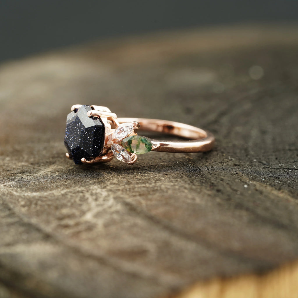 Blue Sandstone Gemstone Ring Cluster Ring For Women - MinimalistJewels